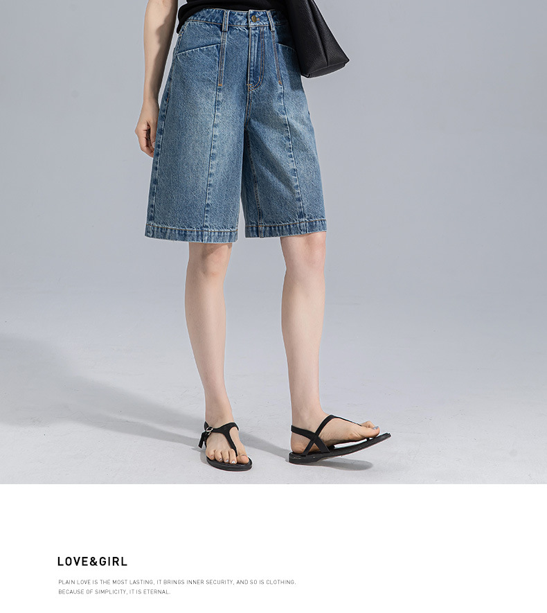 Quần short denim ống rộng cạp cao Xingge dáng suông mùa hè — Màu xanh lam chi tiết 26