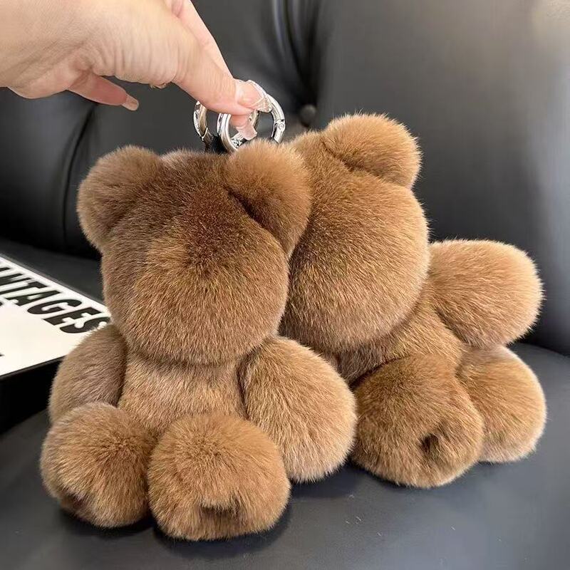 Anti-Rex Rabbit Hair Brown Bear Car Keychain Pendant Ins Cute Plush Doll Bag Hanging Gift