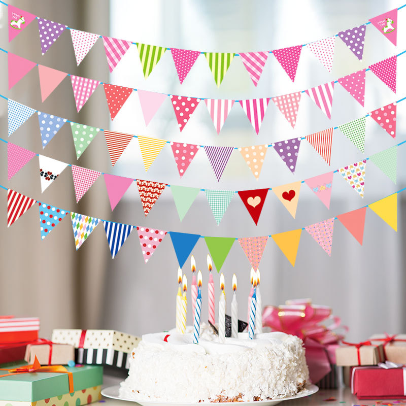 节庆派对装扮用品生日拉旗横幅三角旗装饰布置彩旗吊旗道具拉花