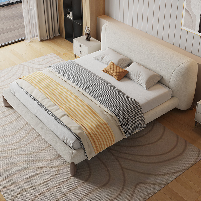 Italiano minimalista cama tela de cordero PORADA dormitorio crema estilo simple grande y pequeño apartamento suave bolsa doble boda image 5