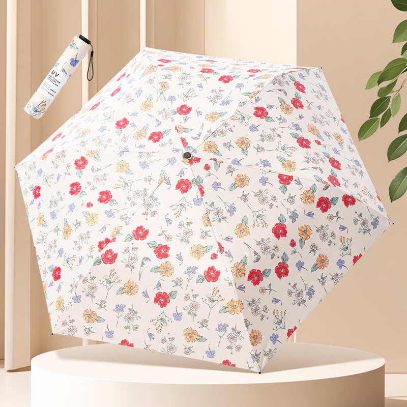 三つ折り超軽量傘日焼け止め紫外線防止傘黒ゴム傘携帯折り畳み晴れ傘両用日傘女