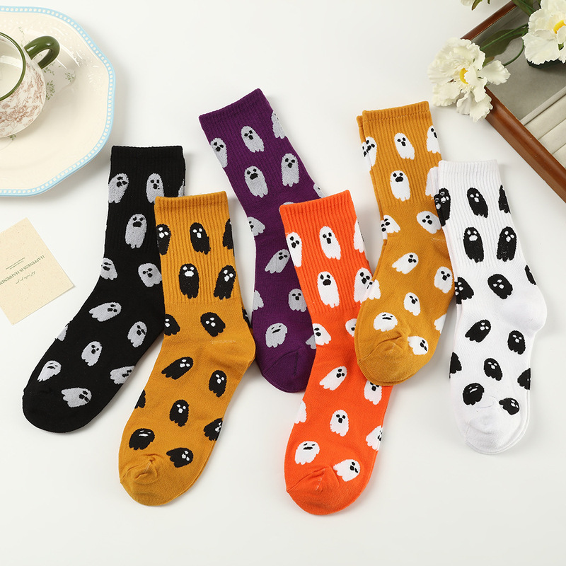 Cross-Border European and American Halloween Socks, Cute and Quirky Mid-Calf Socks, Amazon Casual Cosplay Ghost Socks for Women, Manufacturer
