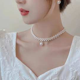 热销欧美跨境饰品 时尚优雅珍珠项链 小众设计高级感个性锁骨链女