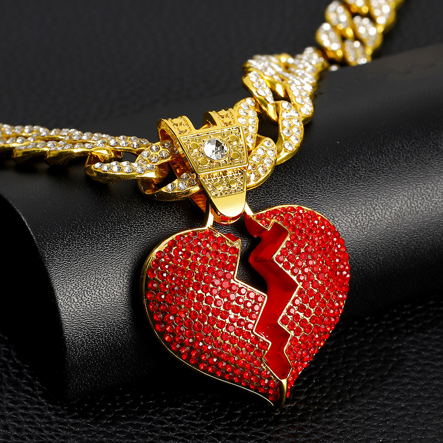 Collier pendentif cœur cuban link avec diamants de luxe_voghion.com