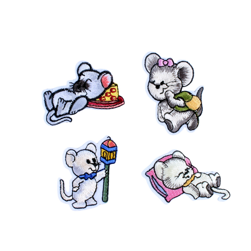 刺绣可爱老鼠布贴卡通熨烫绣花标童装包帽鞋辅料羽绒服补丁贴徽章