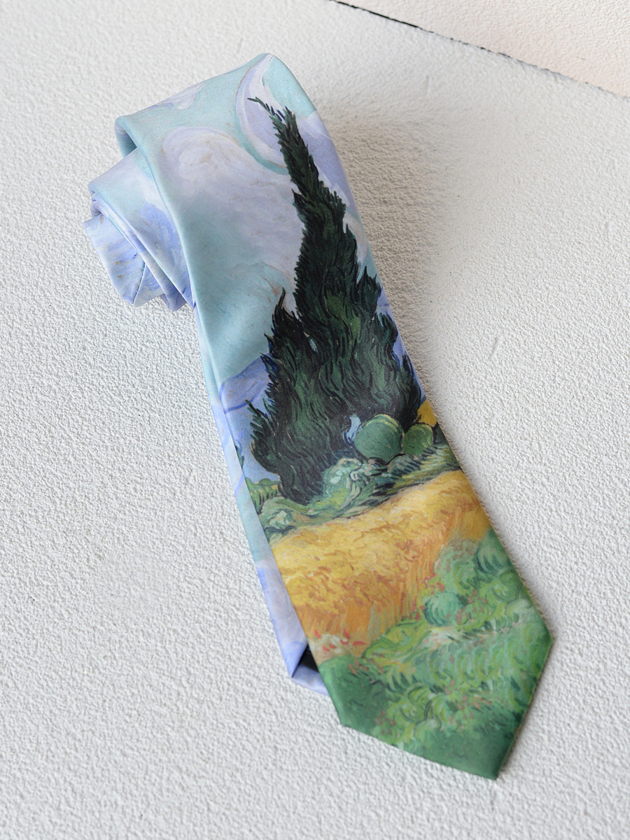Fabricantes de corbatas casuales transfronterizas retro nicho guapo estilo de pintura al óleo de patrón de lujo fresco de alto nivel de sensación de mano uniforme image 13