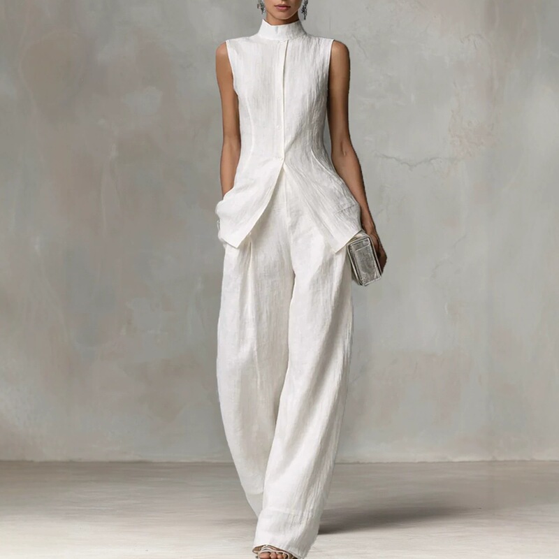 2026 European and American Amazon Cross-Border Drapey Women's Shirt New Fashion Stylish Sleeveless Long Pants Set for Women 2026 European and American Amazon Cross-Border Drapey Women's Shirt New Fashion Stylish Sleeveless Long Pants Set for Women