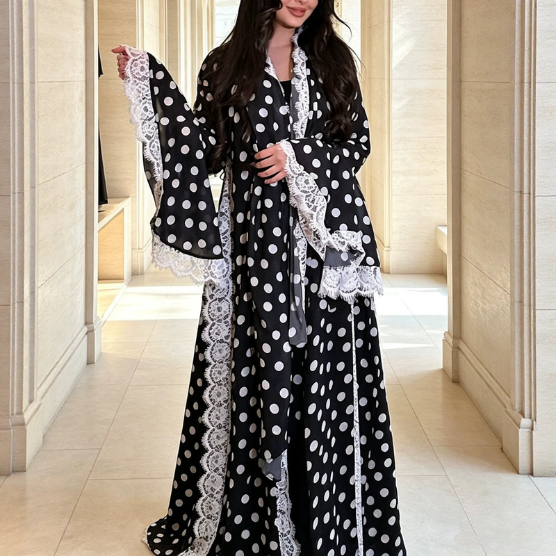 Cross-Border Women's Long Robe with Lace Trim, Fashionable Casual Loose Breathable Daily Long Cover-Up Jacket Wholesale Cross-Border Women's Long Robe with Lace Trim, Fashionable Casual Loose Breathable Daily Long Cover-Up Jacket Wholesale