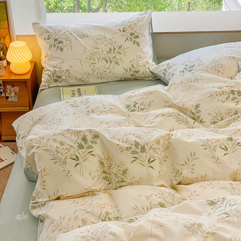 Algodón de cuatro piezas de ropa de cama de algodón 2025, nuevo edredón de flores frescas, sábanas de dormitorio de tres piezas de cuatro estaciones