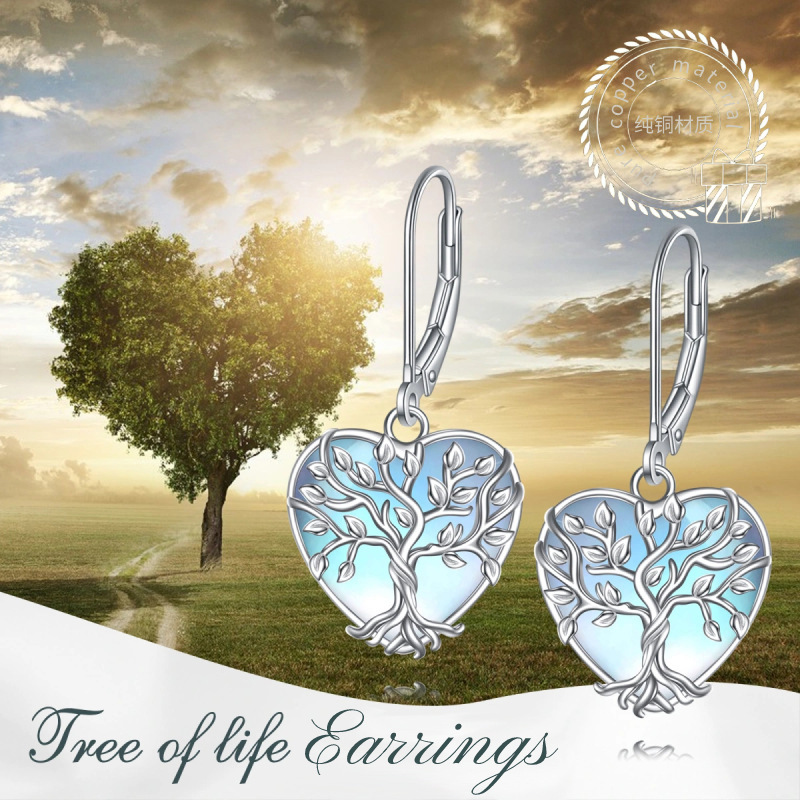 Cross-Border Amazon Moonstone Earrings Necklace European and American Light Luxury High-End Earrings Heart Tree of Life for Women
