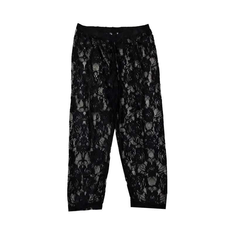 Summer Thin Translucent Lace Cropped Pants Women's Easiest for Match Solid Color Hollow Embroidery Sweet Breathable Medium Pants Summer Thin Translucent Lace Cropped Pants Women's Easiest for Match Solid Color Hollow Embroidery Sweet Breathable Medium Pants