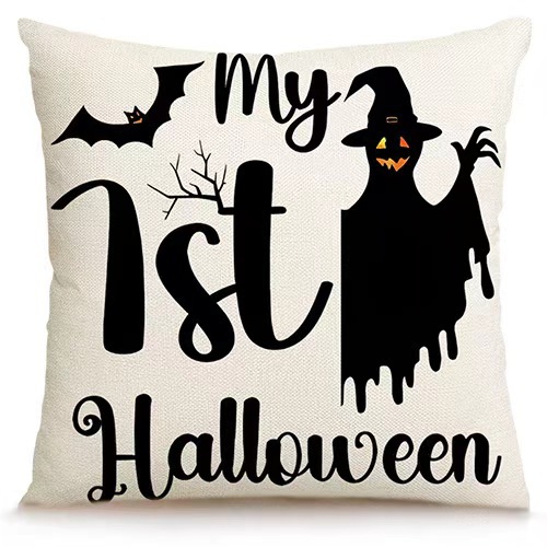 Transfronterizo Amazon Halloween impresión lino almohada cubierta bruja calabaza decoración doméstica almohada cubierta