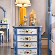 美式乡村床头柜收纳柜床边柜边角柜实木四斗柜简约蓝色彩绘欧式