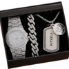 Set hip-hop style, quartz steel belt, watch, necklace and bracelet, diamond encrusted