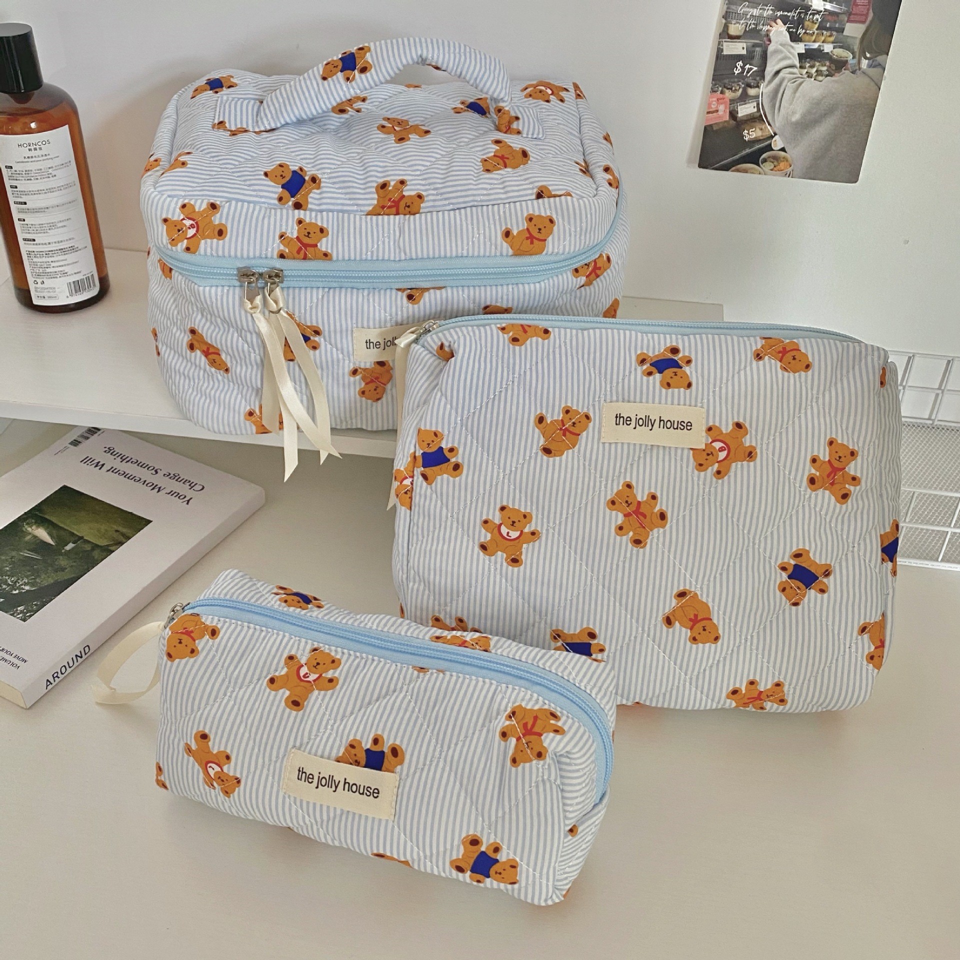 Pastoral viento flor triturada bolsa de maquillaje bolsa de almacenamiento de maquillaje de gran capacidad bolsa de lavado portátil bolsa de maquillaje estudiante