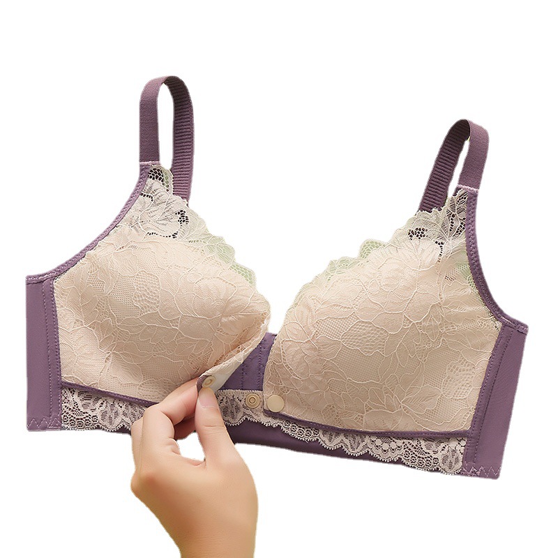 Ropa interior de maternidad sujetador de enfermería borde de encaje inalámbrico hebilla frontal postparto sujetador de enfermería ropa interior de embarazo