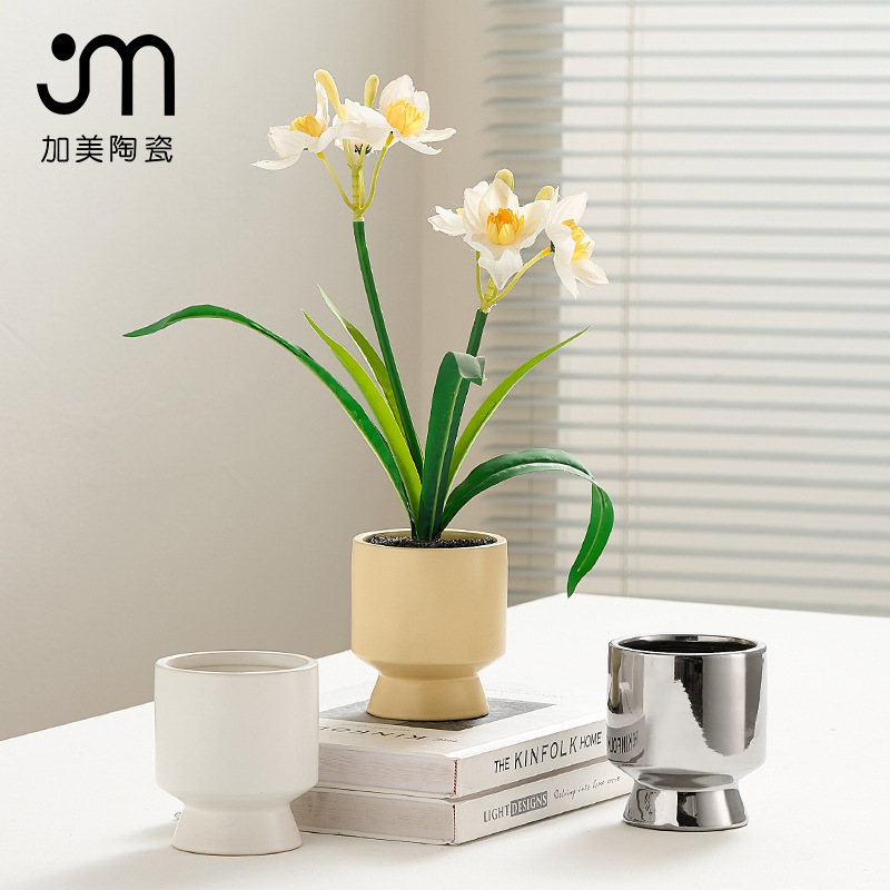 High-legged Macaron Fashion Ceramic Flower Pot Phalaenopsis Green Planting Fleshy Utensils Nordic Simple Style High-legged Macaron Fashion Ceramic Flower Pot Phalaenopsis Green Planting Fleshy Utensils Nordic Simple Style