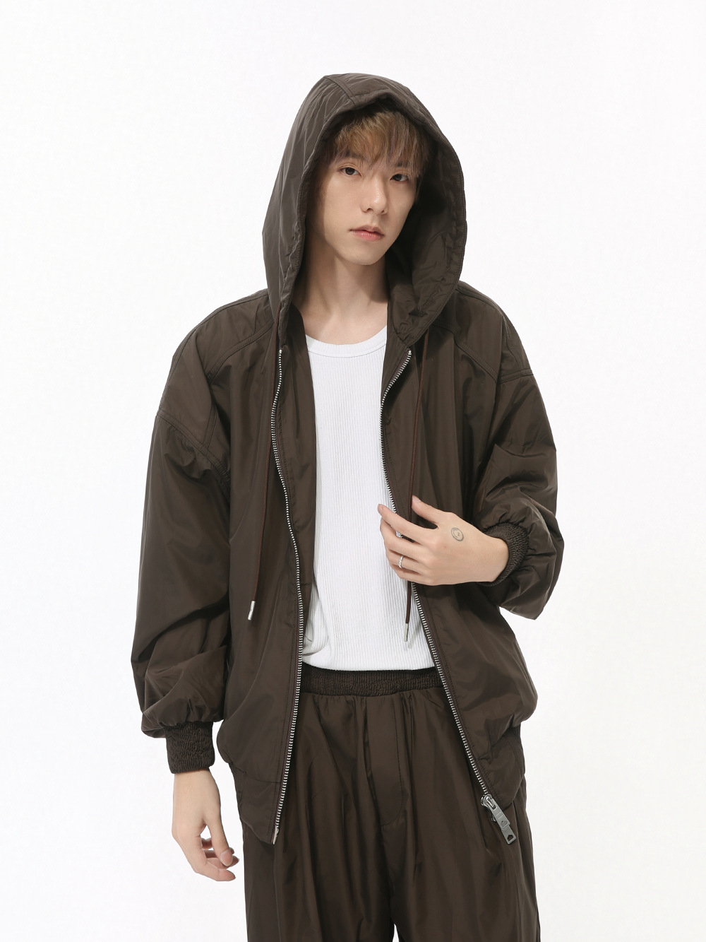 MTLCLOTHES Hombres| Nuevo otoño Hanfengins con capuz cardigan simple pantalones largos casuales set deportivo