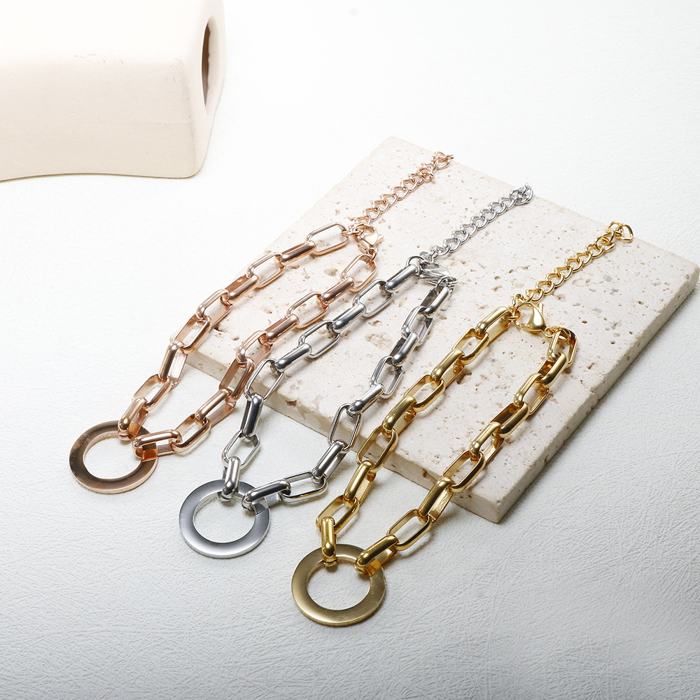 304 Stainless Steel Material Geometric Pattern Simple Style Geometric 304 Stainless Steel 18K Gold Plated Paperclip Chain Bracelets In Bulk