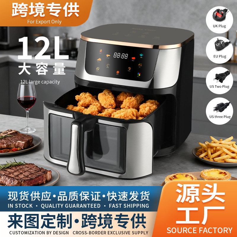 Cross-Border 12Lairfryer Stainless Steel Visual Air Fryer Computer-Type Household Smart Large-Capacity Electric Oven