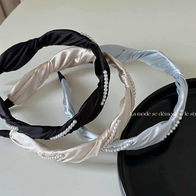 Bandeau élégant en perles ondulées à la française Bandeau élégant en satin pour cheveux Épingle à cheveux Célébrité sur Internet Accessoires pour cheveux tout assorti Nouveau_voghion.com