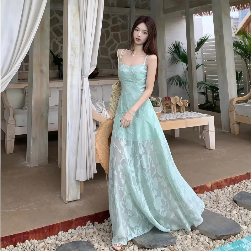 New Mint Green Sleeveless Suspender Dress for Women, Summer Seaside Resort Style Outfit, Waist-Cinching, Stunning Long Dress New Mint Green Sleeveless Suspender Dress for Women, Summer Seaside Resort Style Outfit, Waist-Cinching, Stunning Long Dress