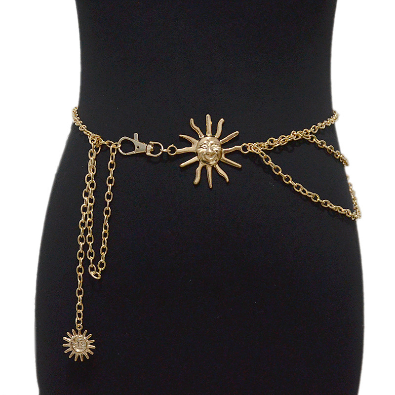 Foreign Trade Elegant Metal Sunflower Waist Chain for Women, Adjustable Dress Waist Accessory, Multi-Layer High-End Chain Belt Accessory