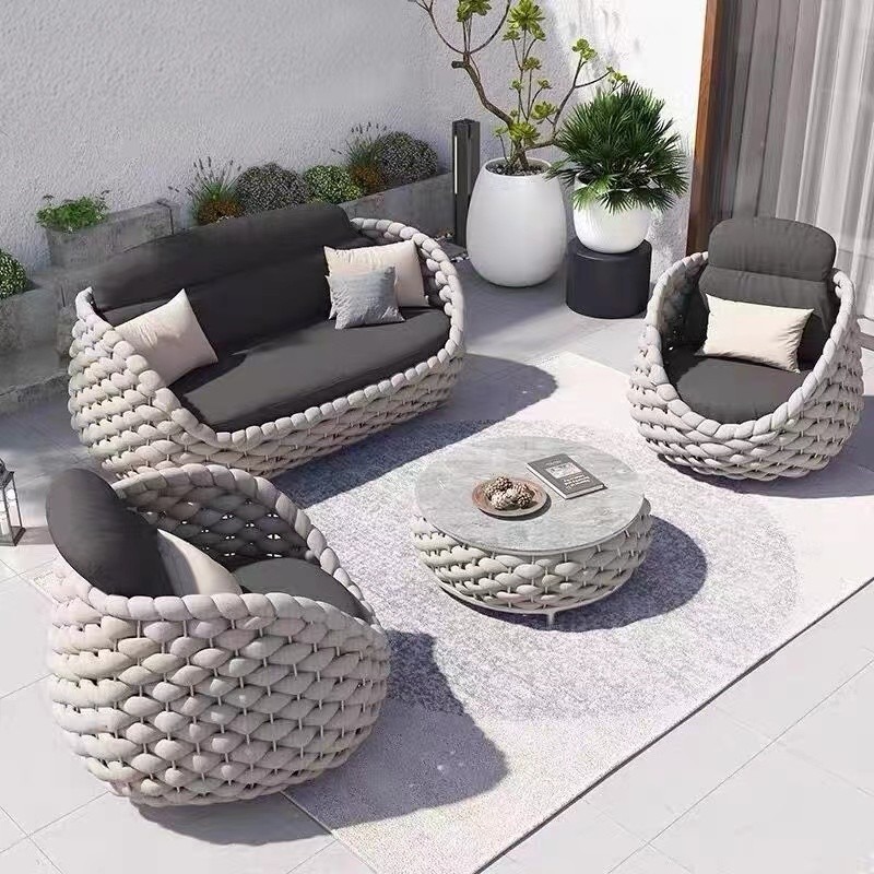 Sofá al aire libre balcón ocio silla de mimbre patio silla de comedor hotel al aire libre terraza sofá de cuerda sofá de patio protector solar