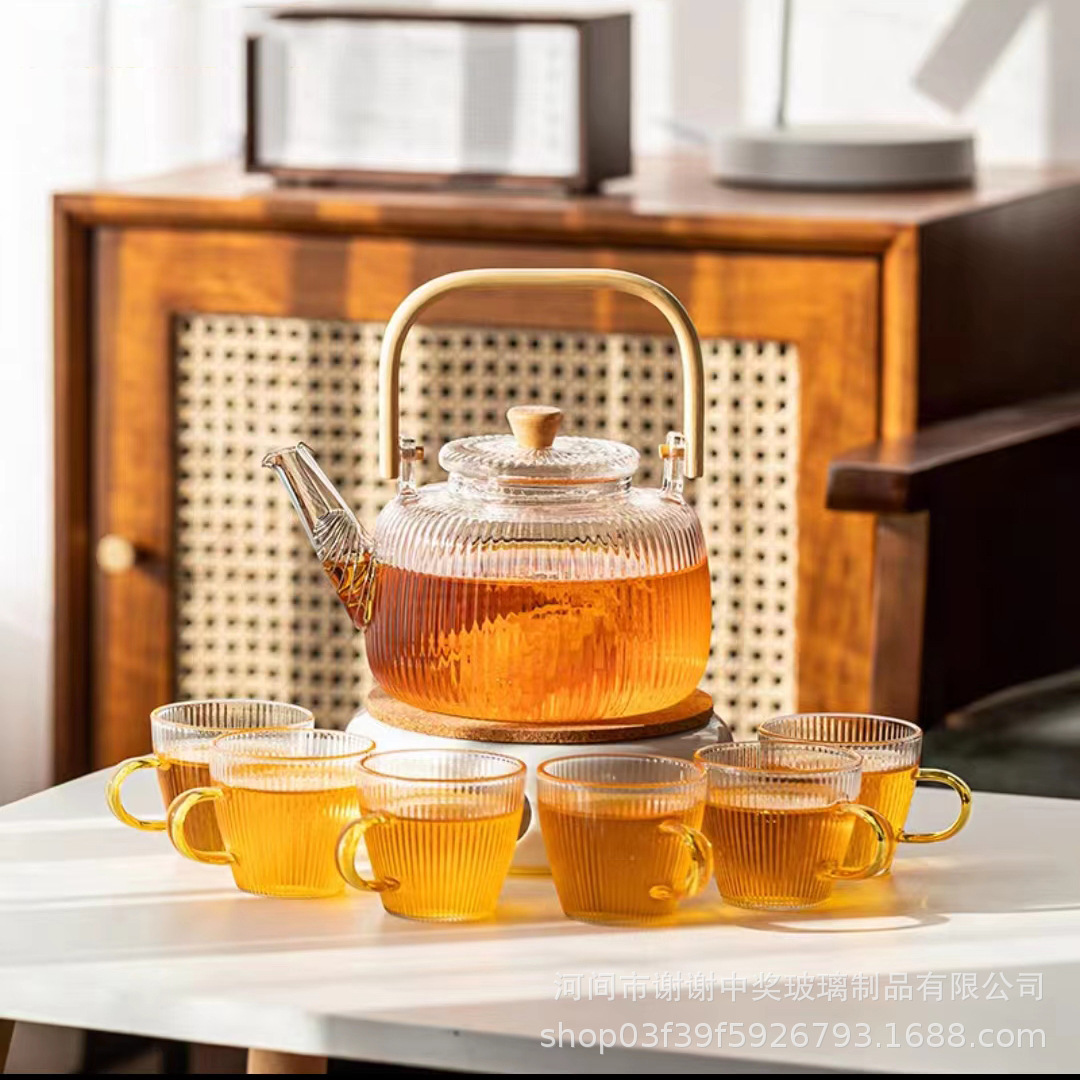 스트라이프 빔 포트 + 6 컵 + 세라믹 차 스토브