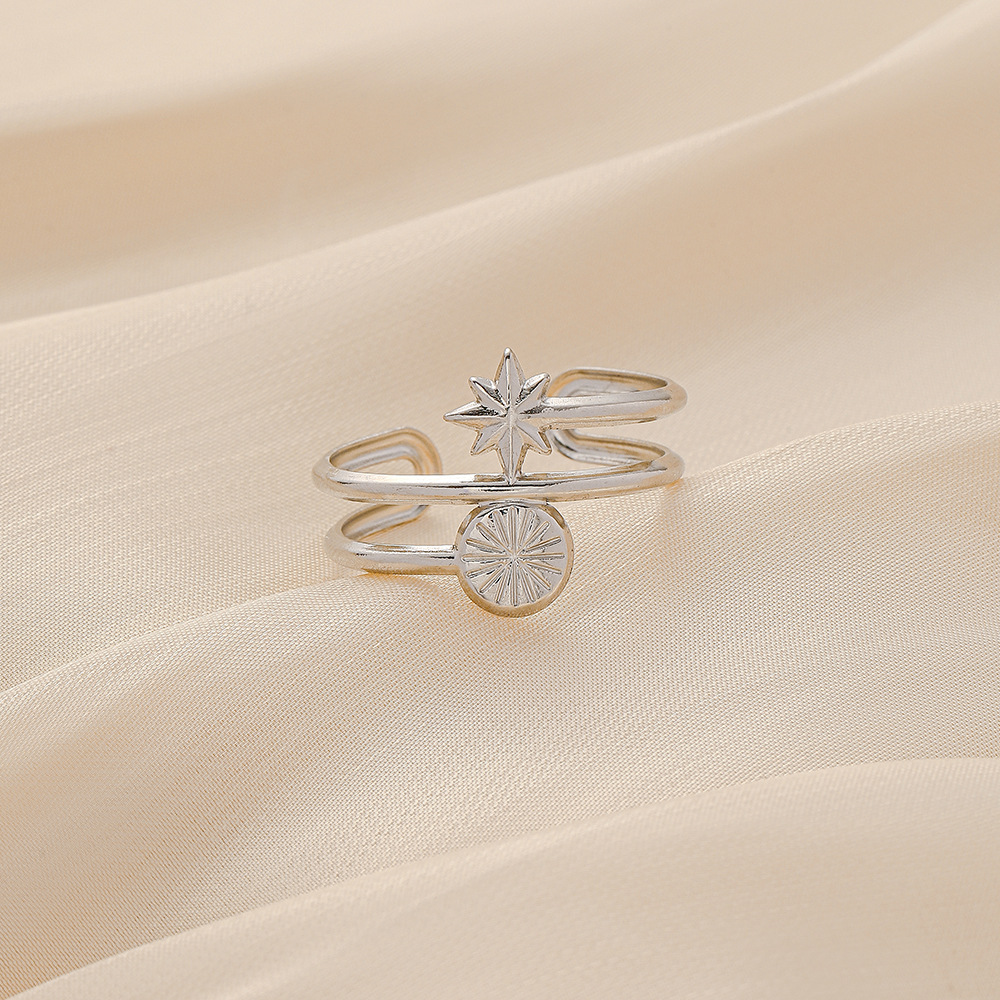 6g Weight Open Ring Classification Adjustable Ring Size 1 Piece Quantity Daily Occasion Stainless Steel Material Star, Heart Shape Pattern Women'S Gender Plating Design Simple Style Style Simple Style Star Heart Shape Stainless Steel Plating Open Ring 1 Piece 4