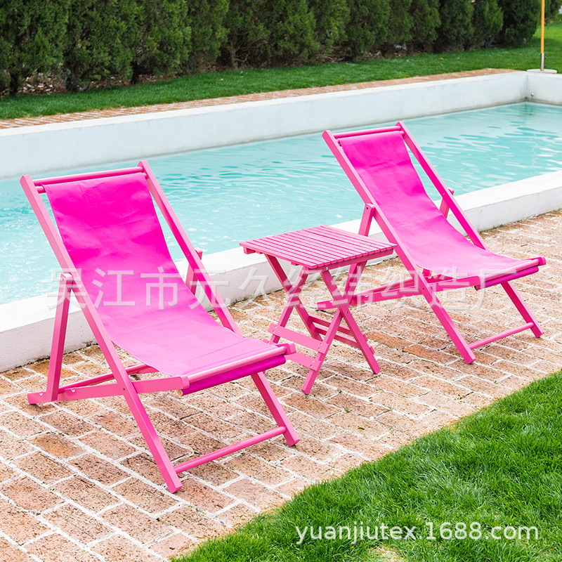 Lucky Color Pink Contrast Color Summer Sweet Cool Sweet Spicy Dopamine Girl Phosphor Rose Red Recliner Wooden Beach Chair 8