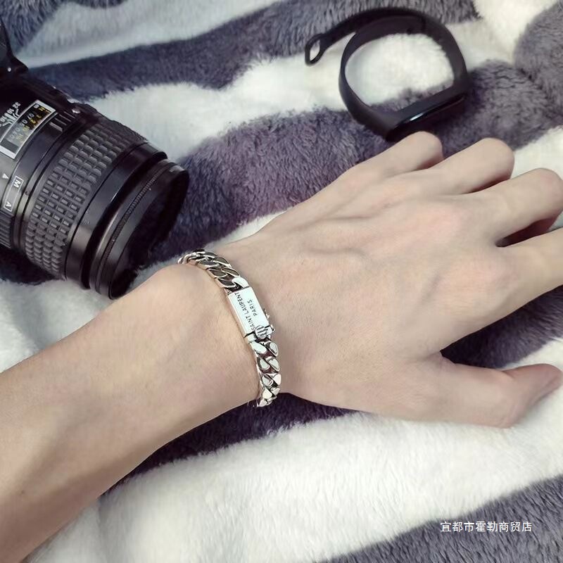 925 Sterling Silver Retro Punk Cuban Chain Braided Bare Chain Men's Bracelet Personalized Design Trendy Hip-Hop No Natural