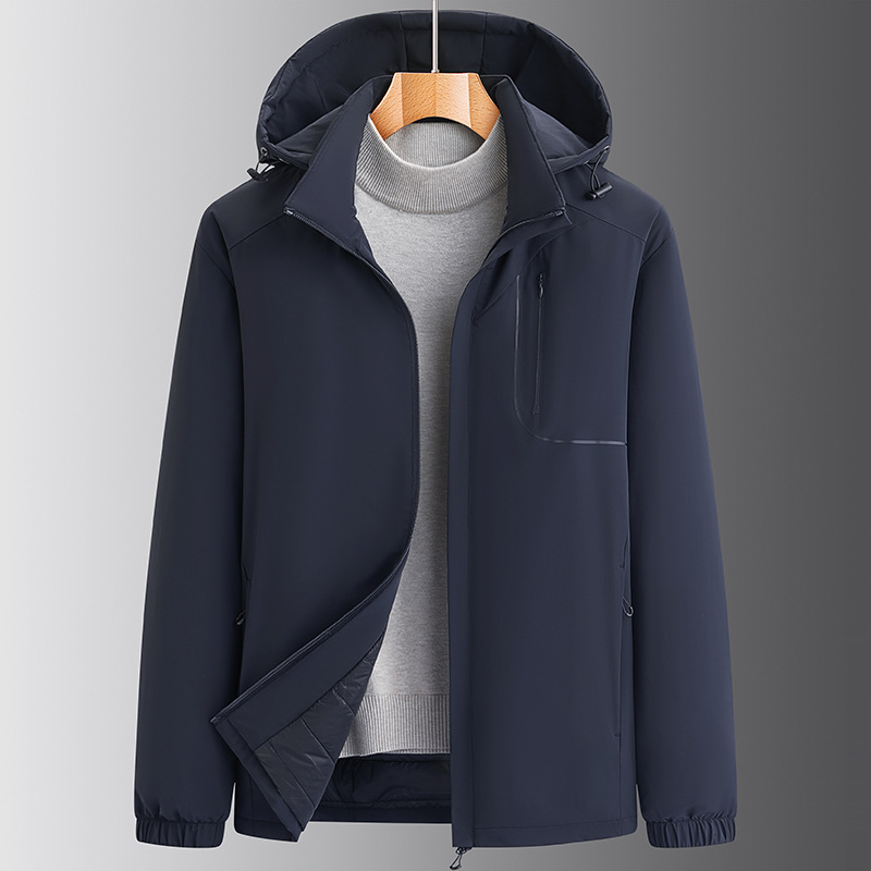 2026 Autumn/Winter Men's Warm Business Casual Versatile Cotton Jacket, Oversized, Hooded, Stand Collar, Thin Cotton Jacket for Men