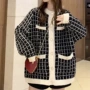 撞色宽松秋冬格子毛衣