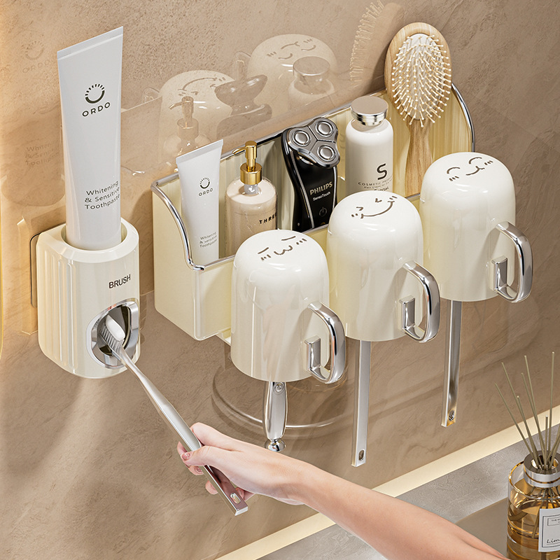 歯ブラシラック、浴室壁掛けパンチフリーペアローダー、歯磨きカップ、マウスウォッシュカップ、電動歯ブラシラック|undefined