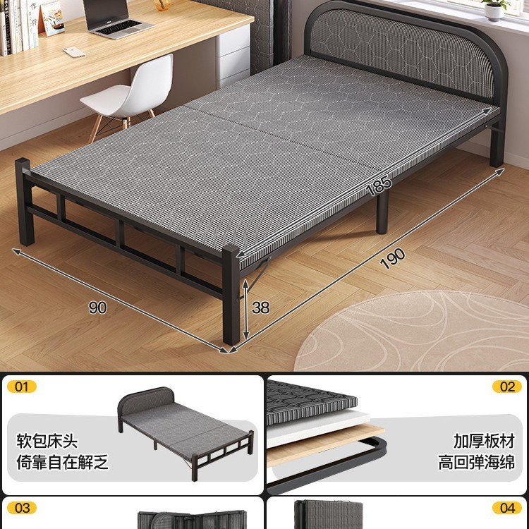 Cama plegable Cama individual Hogar Fácil Cama 1 M Refuerzo Dormitorio Almuerzo Cuna Cama Adulto Alquiler de Tablero Duro Cama de Hierro