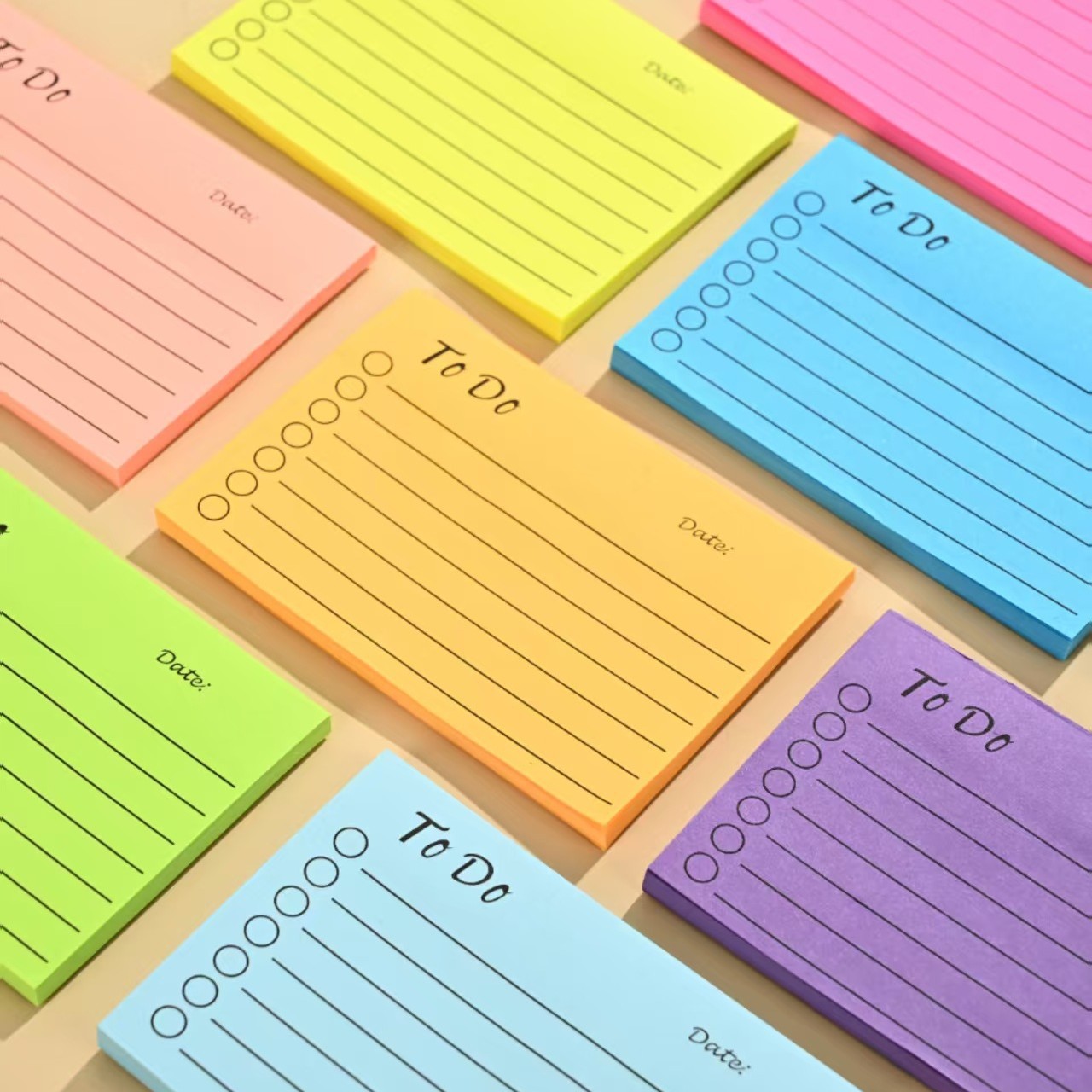 跨境现货横线纯色纸荧光彩色纸计划便签本子多色记事本便利贴