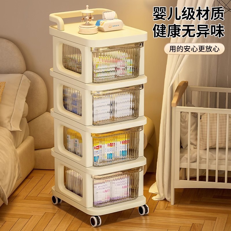 小推车置物架可移动客厅玩具零食杂物收纳架子婴儿用品收纳柜多层|undefined
