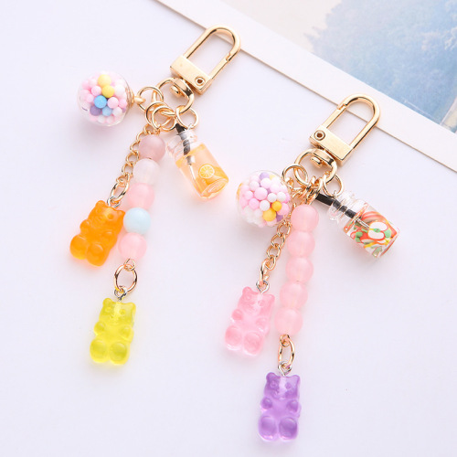 ins cute girly heart candy bear keychain rainbow color gummy airpods headphone protective case bag pendant