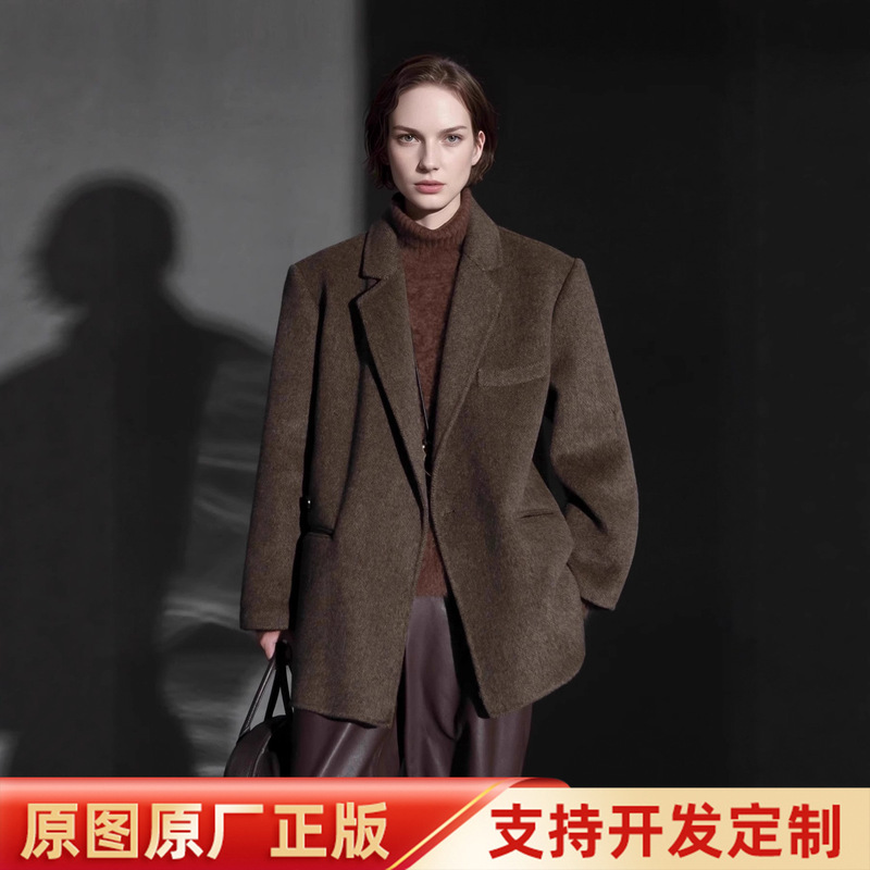 Yuppie Herringbone Pattern Right-Angle Shoulder Suit Coat Short One-Button Double-Sided Wool Outwear Autumn and Winter High-End Outwear