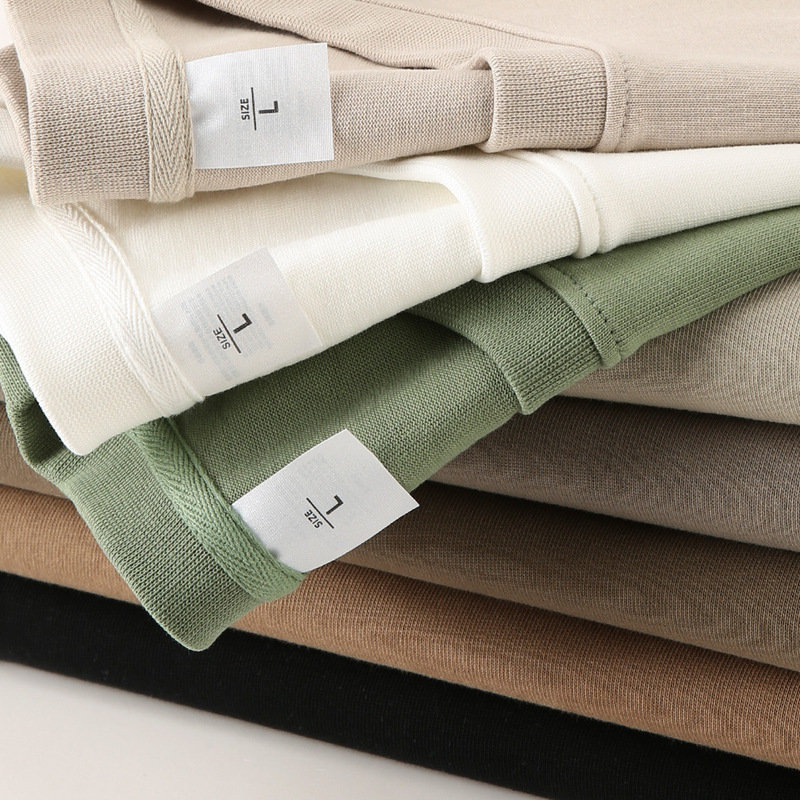 320g Washed Sanding Long-staple Cotton Heavy-weight Thickened Solid Color Casual Short-sleeved T-shirt Large Shoulder Wide Thread Customization 320g Washed Sanding Long-staple Cotton Heavy-weight Thickened Solid Color Casual Short-sleeved T-shirt Large Shoulder Wide Thread Customization