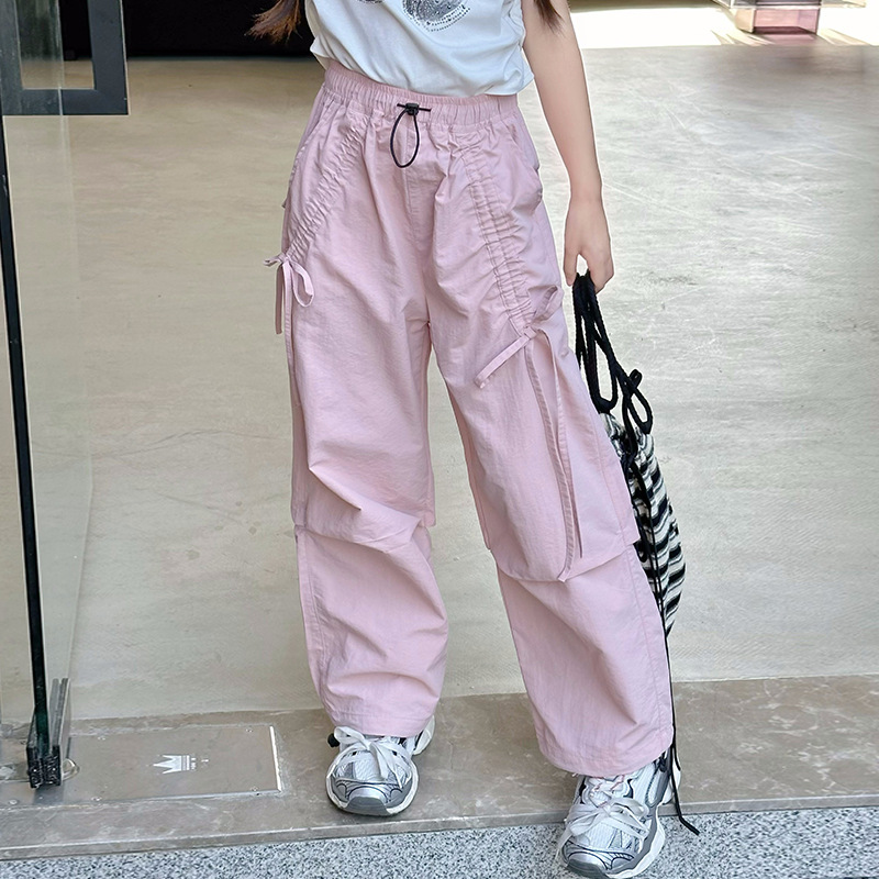 Girls' cargo pants, summer thin style, 2026 new fashionable girls' quick-drying pants, loose-fitting children's mosquito-proof long pants