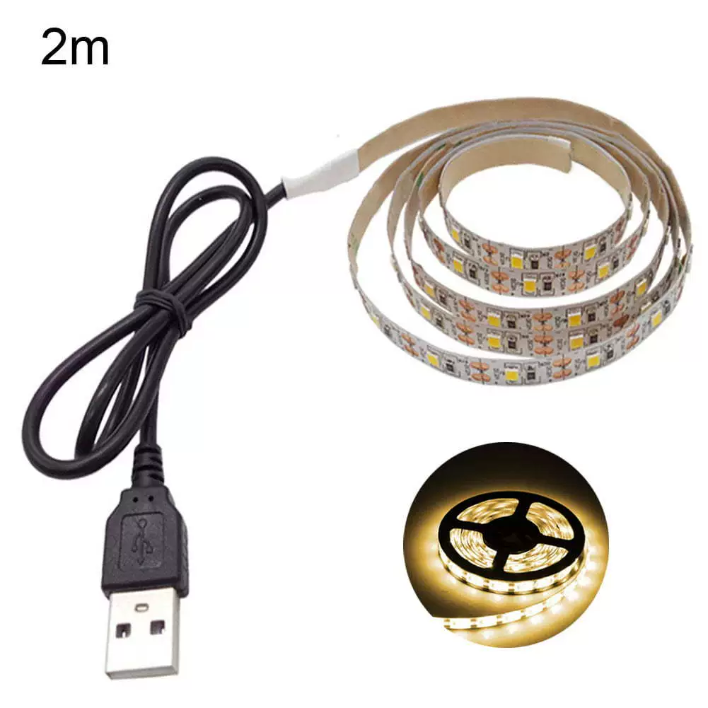 USB светодиодная лента (Unsally) 2835 SMD — 0,5–5 м, белый или тёплый свет, открытая или эпоксидная водонепроницаемость, 5V USB