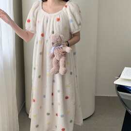 韩国ins女士韩系新品圆点简约舒适睡衣休闲宽松慵懒家居服睡裙女