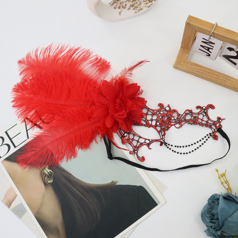 Ventas transfronterizas calientes de Halloween nuevas plumas de encaje gradiente máscara de mitad de cara maquillaje de baile accesorios de vestuario sexy