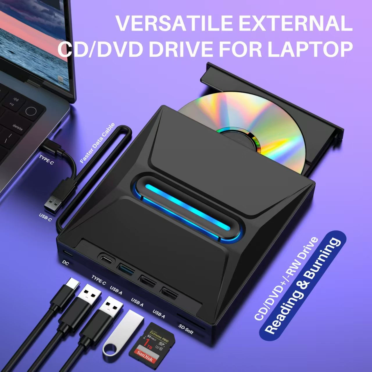 Трансграничная оптовая продажа USB/Type-c мобильный DVD-рекордер SD/TF-карты семь в одном многофункциональный внешний оптический привод