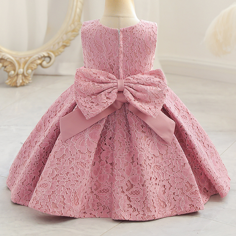thumbnail image 3 of Vestido de niña de un año de encaje, vestido de princesa para niña de las flores, lazo, disfraz de pasarela, 3 of 6