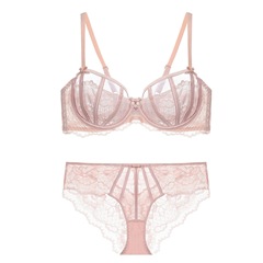 French lace lingerie for women, ultra-thin, highlights the bust, reduces size, large size, non-sagging, shaping bra set