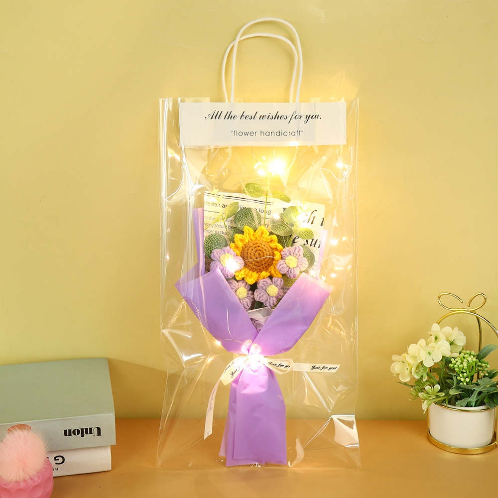 520 regalos del día de San Valentín comercio exterior al por mayor productos terminados girasol imitación de lana de punto ramo de flores rosas tejidas a mano