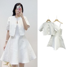 南油高端女装法式小香风绑带时尚套装短款针织开衫+吊带连衣裙女